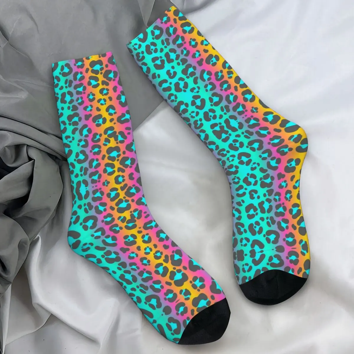 Couple Socks Rainbow Cheetah Leopard Print Stockings Autumn Kawaii Breathable Socks Design Outdoor Anti Sweat Socks