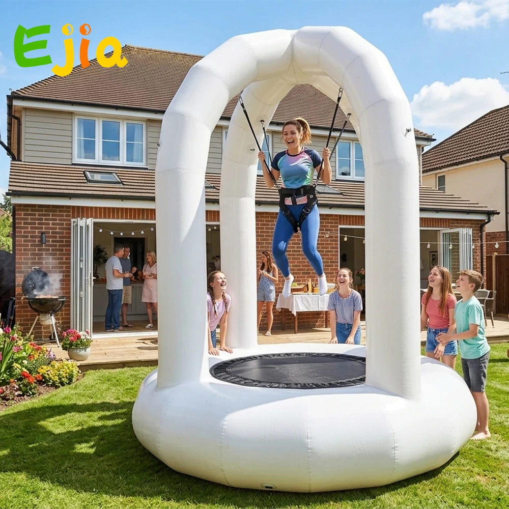 Outdoor Inflatable Bungee Trampoline with Safety Harness, Commercial Grade Bouncer Jumper Air Castle for Family Yard Lawn Party,