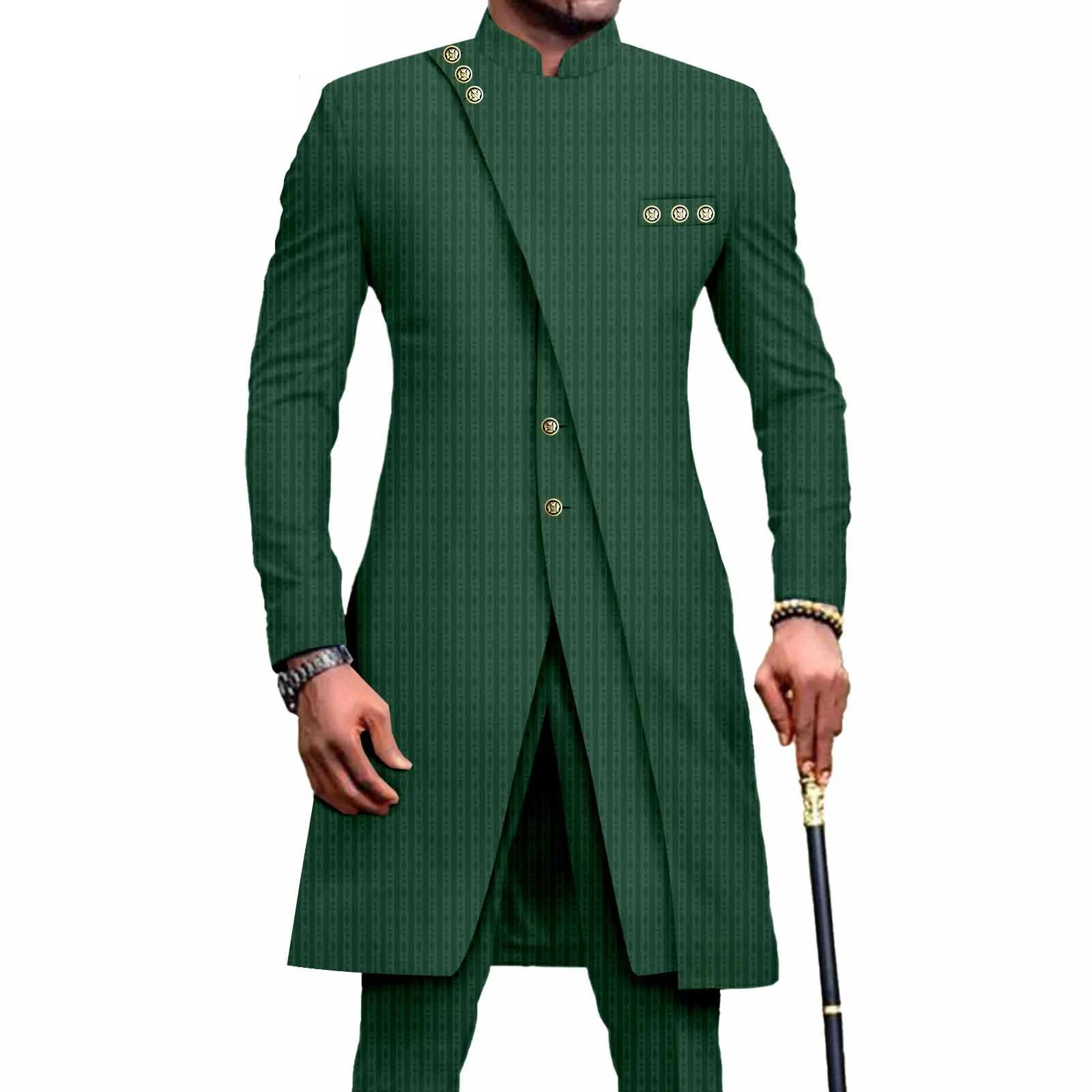 

Sale African Style Men's Long Suit 2 Piece Jacket Pants Wedding Groom Tuxedo Customized Elegant Suit XS-6XL