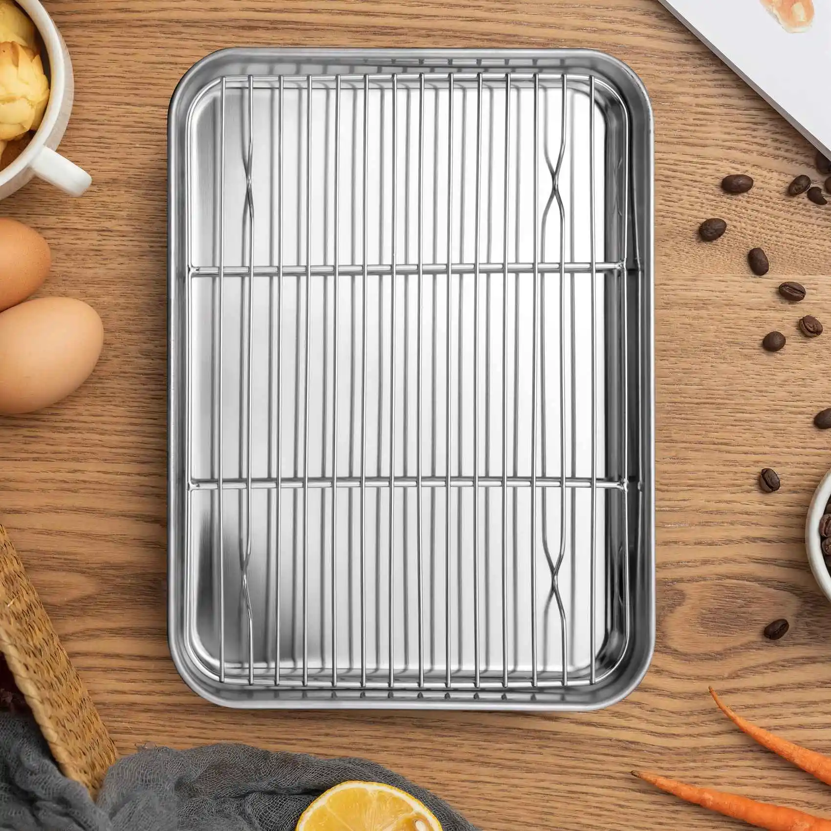 10 Inch Toaster Oven Tray and Rack Set, Small Stainless Steel Baking Pan with Cooling Rack,Dishwasher Safe Baking Sheet