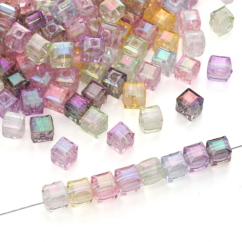 10-20pcs Bling Colorful 8mm Square Imitation Glass Acrylic Beads Spacer Loose Beads For Jewelry Making DIY Bracelets Accessories
