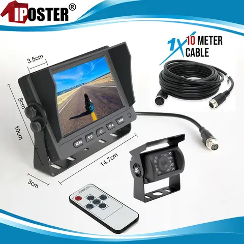 iPoster 5인치 LCD 화면 차량용 모니터 금속 커넥터+4핀 CCD 컬러 후방 카메라 12-24v 캐러밴 밴 RV용