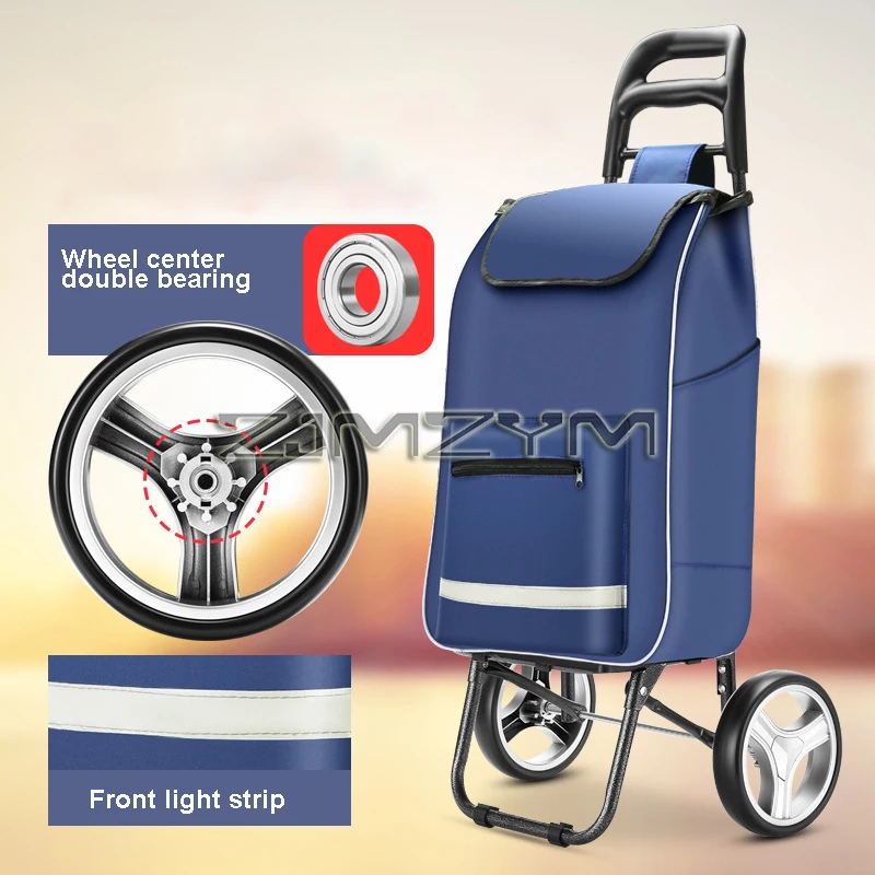 3Seconds Quick Fold Shopping Cart Large Capacity Reusable Handtruck Waterproof Wear-resistant Grocery Trolley For Market Picnic