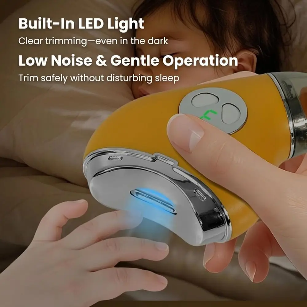 Safe Electric Nail Clipper Polisher with LED Light 3 Speeds Fingernail Trimmer File 2-in-1 Rechargeable Automatic Nail Trimmer