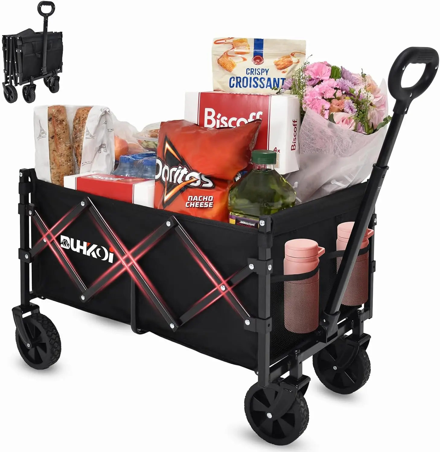 

Collapsible Wagon Cart with Wheels Foldable,11 Lbs Lightweight Portable Folding Utility Wagon,90 L