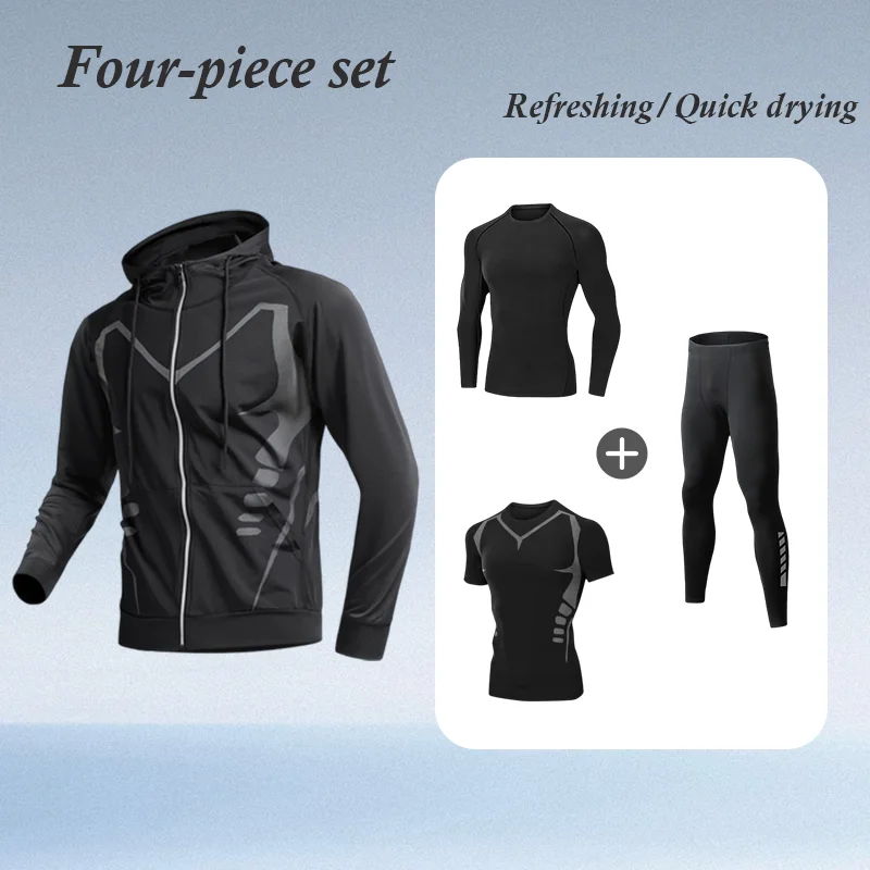 

2026 New Men's Running Sports Suit Three-Piece Set Spring Summer Quick Dry Fitness Wear Morning Training Running Cycling Clothes