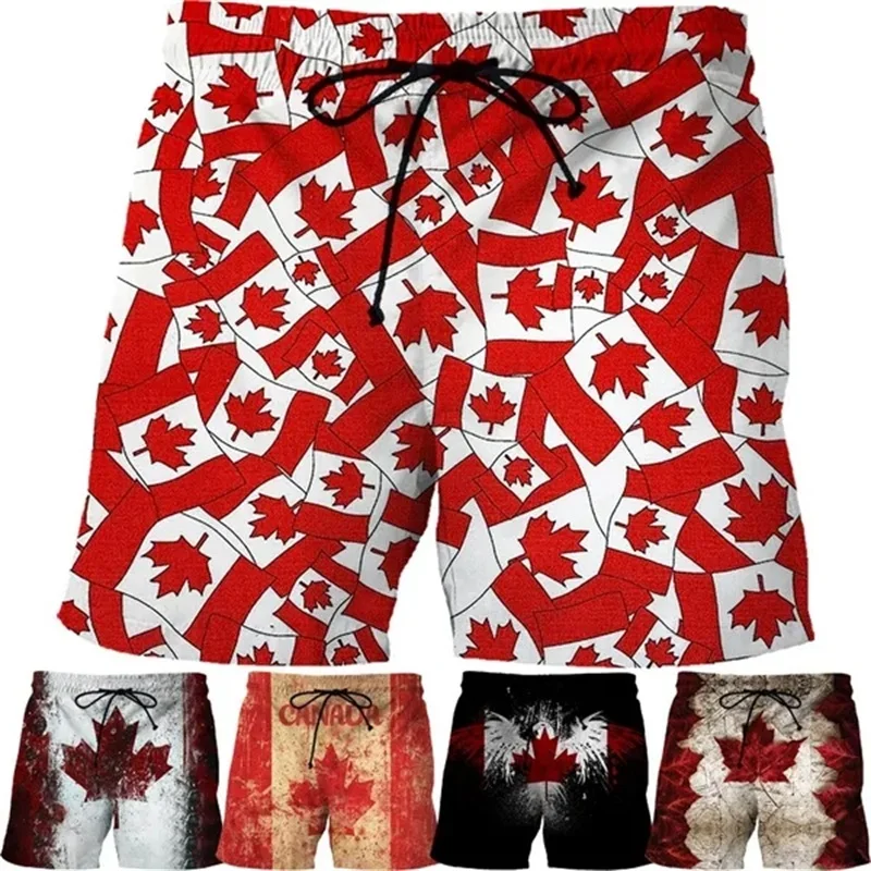 Summer Leisure Vacation Beach Shorts 3D Printing Canada National Flag Graphic Surf Board Shorts Mens Swimming Trunks Beachwear