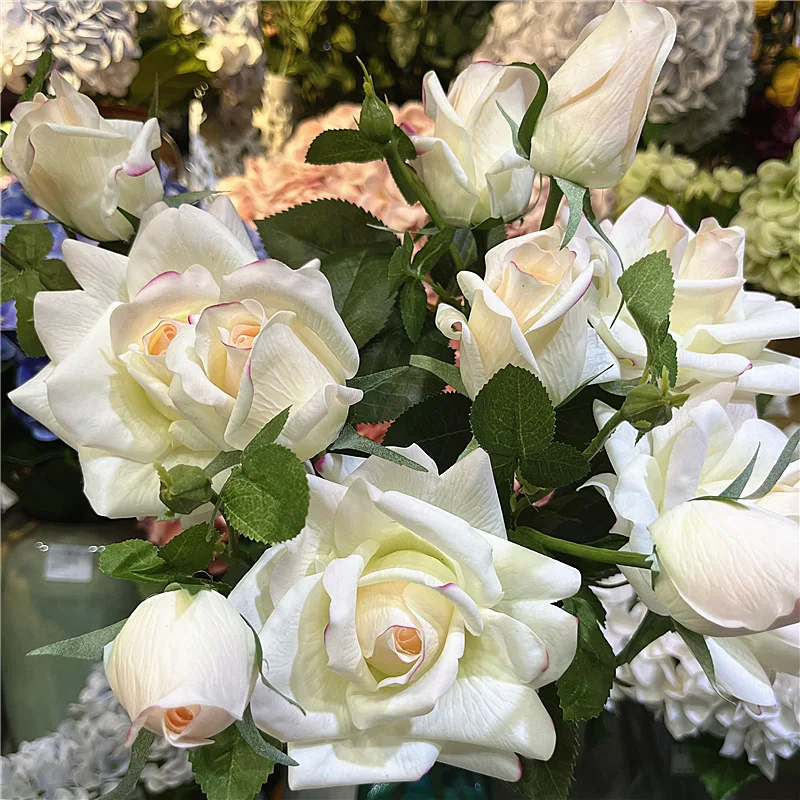 3Pcs Rose Real Touch Flowers Latex Moisturizing 3-head Artificial Wedding Decor Rose Flower Arrangement Party Home Accessories