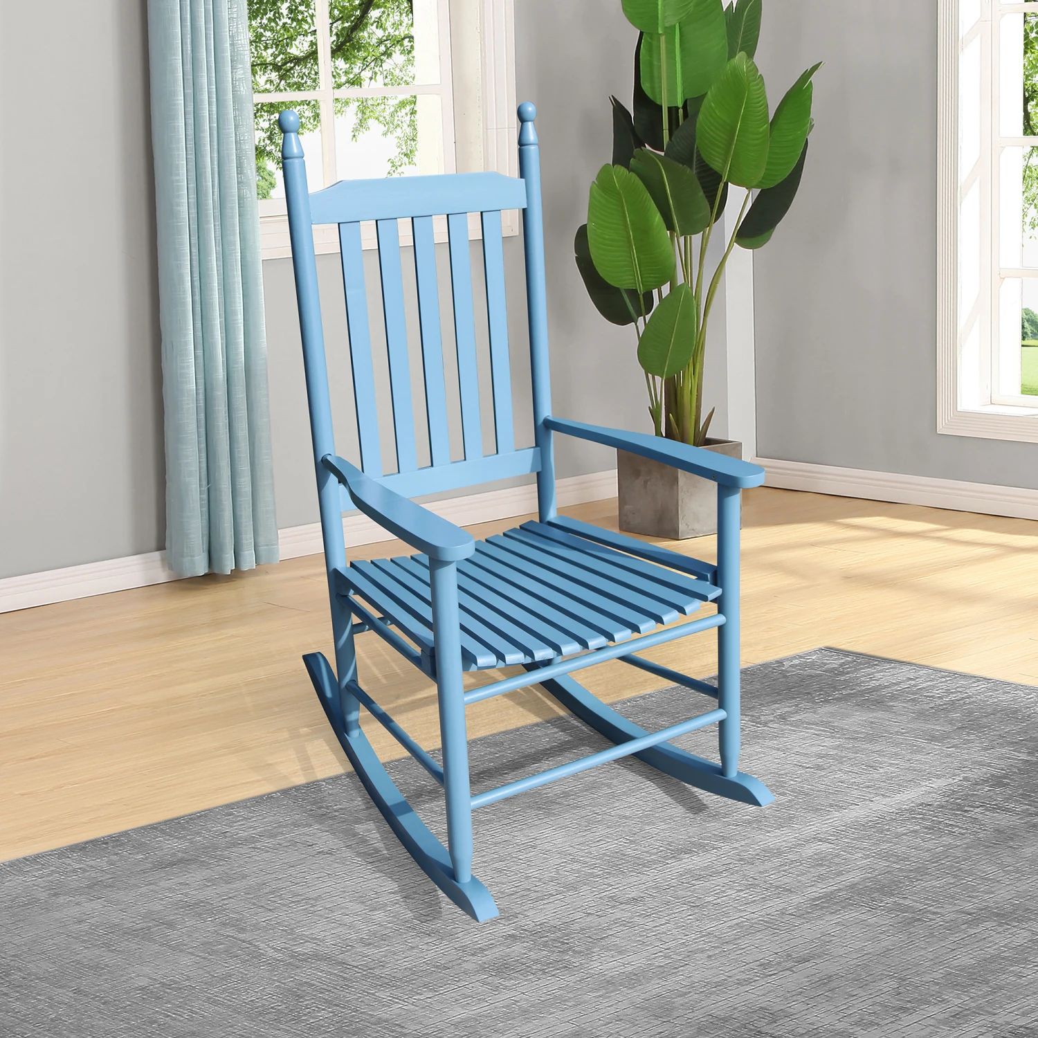 

wooden porch rocker chair blue