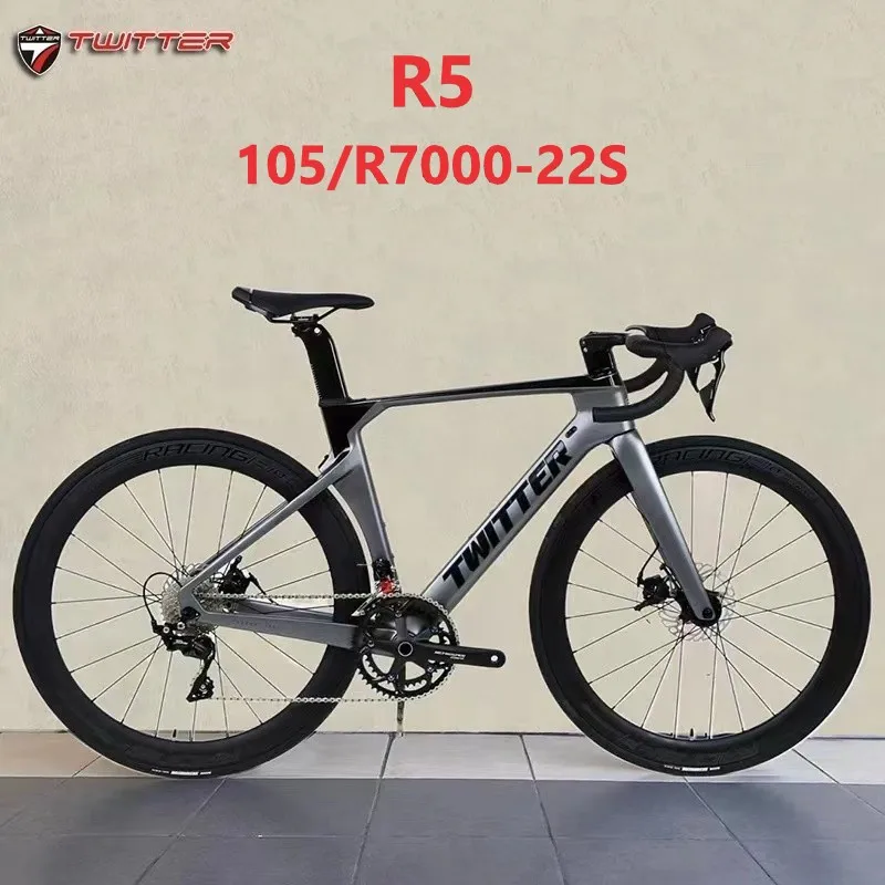 TWITTER-Carbon Fiber Road Bike, Full Hidden Inner Routing Oil Disc Brake, breaking Wind Racing, R5 105 R7000-2 * 11S, T800, 700