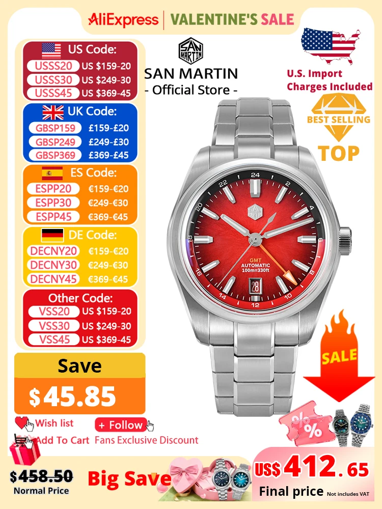 

San Martin Новые 39 мм эмалированные часы JianZhan GMT Miyota 9075 Роскошные мужские автоматические механические деловые часы Gada в китайском стиле SN0144