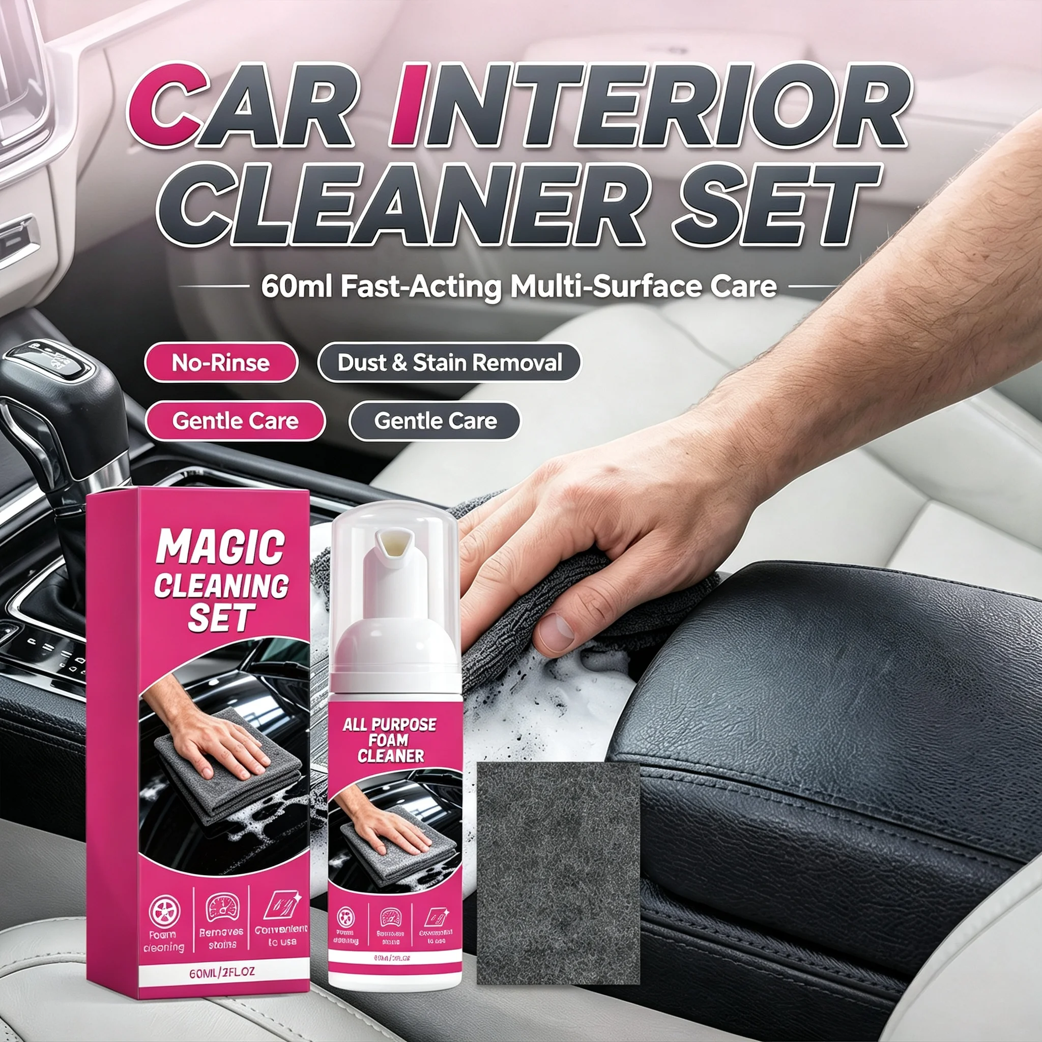 All‑Purpose Car Interior Detail Spray Set Multi‑Surface Clean Fast Stain Dust Remove For Console Seat Auto Interior Care Cleaner