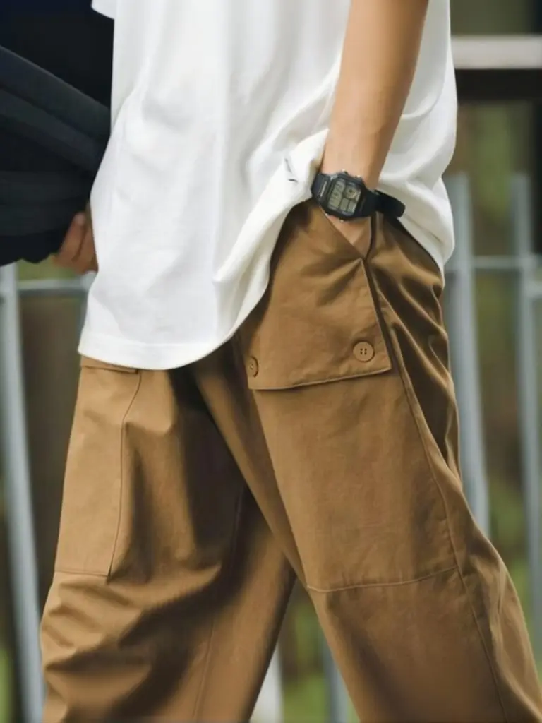 Brown Y2k Cargo Wide Pants Men Japanese Straight Pocket Baggy Casual Trousers Streetwear Work Loose Vintage Sweatpants Sport