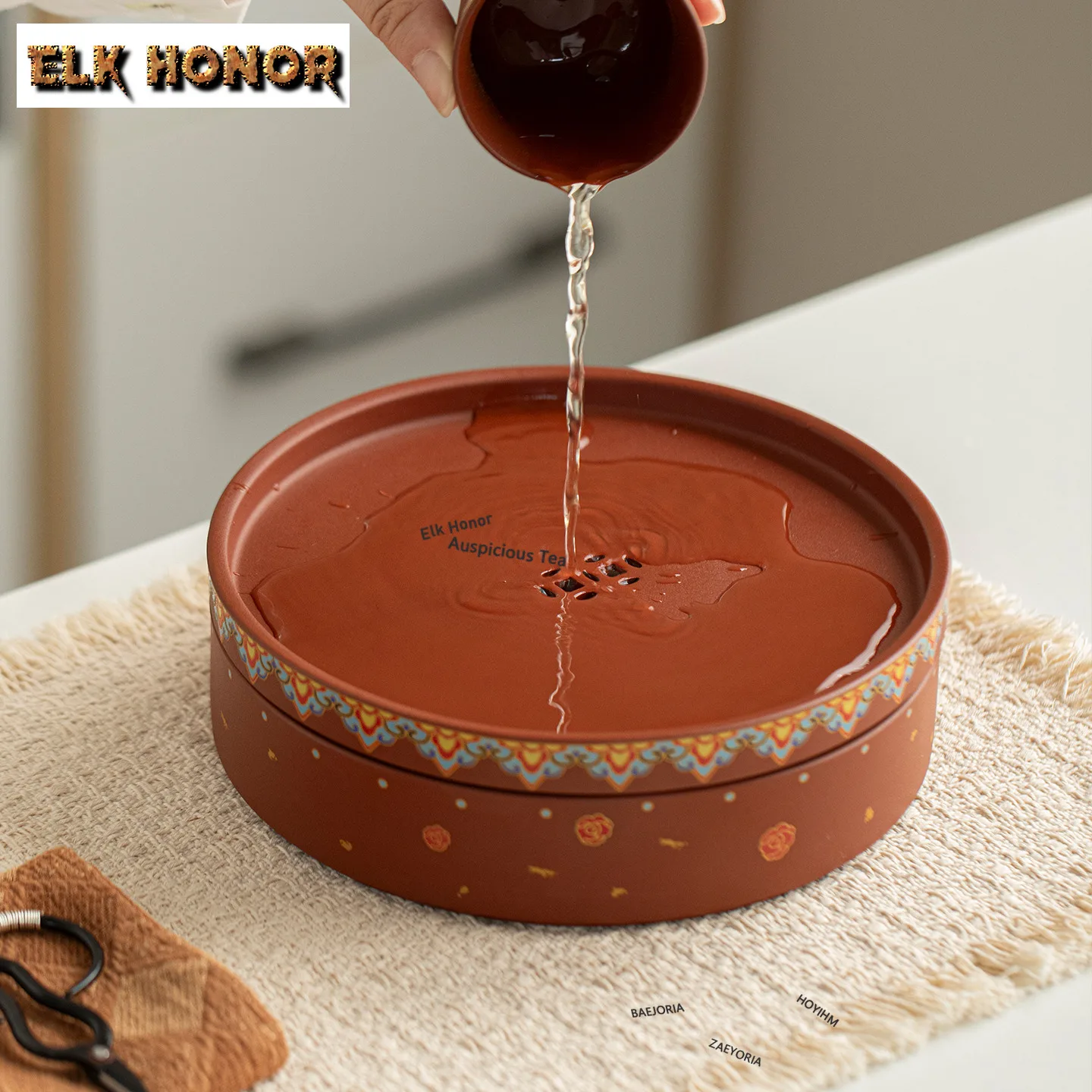 ZAEYORIA Purple Clay Round Pot Bearing Holder Teapot Anti-scald Mat Water Storage Dry Bubble Table Tea Tray Coaster Tea Ceremony