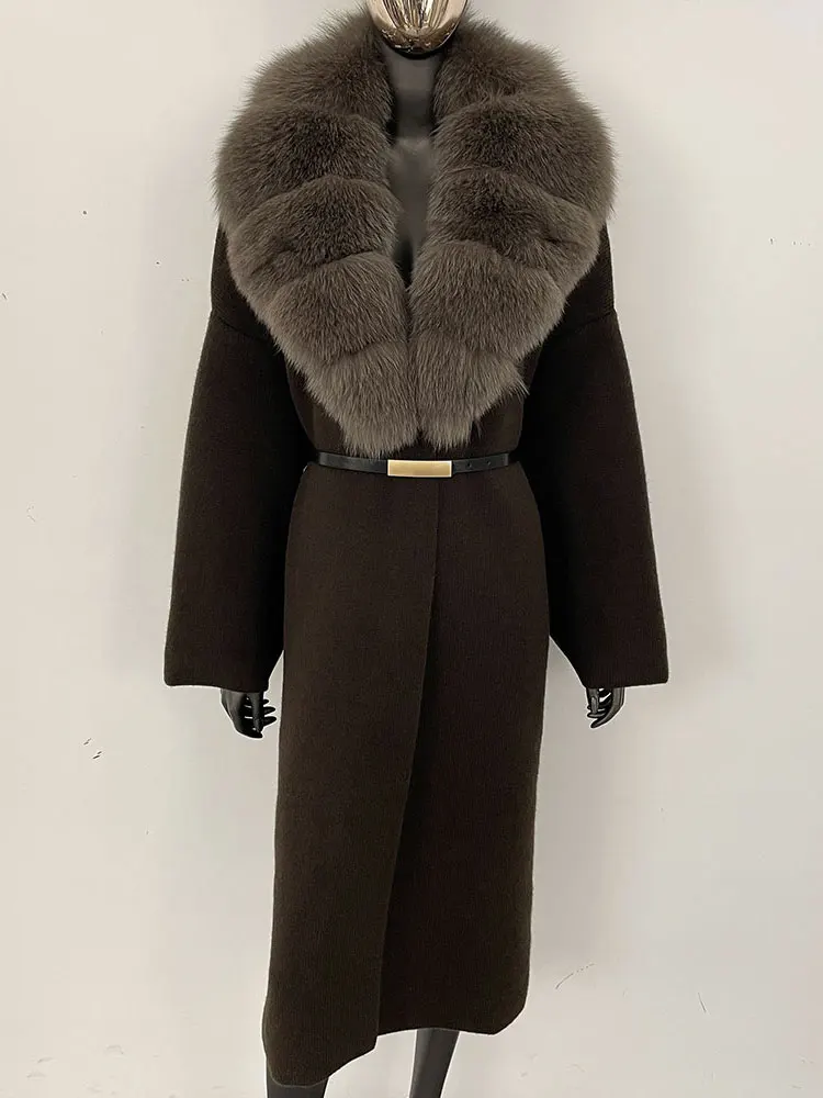 FURYOURSELF 2025 Autumn Winter Kintted Real Raccoon Fur Jacket Women Long Warm Knitwear Jacket Female Belt Natural Fox Fur Coat