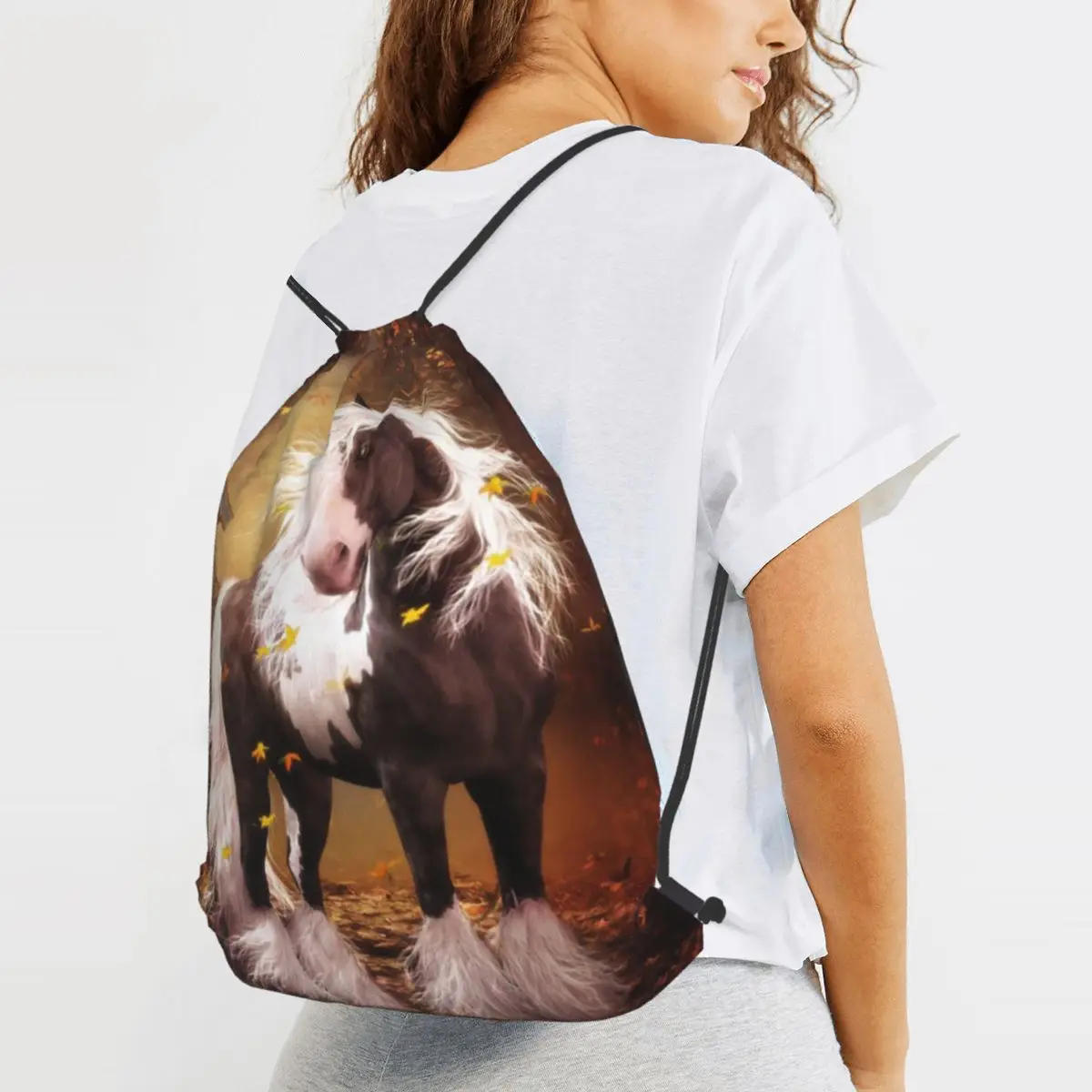 

Brown Horse Herd Running Humor Backpacks Portable Drawstring Bags Shoes Bag Book Bags for Man Woman Students
