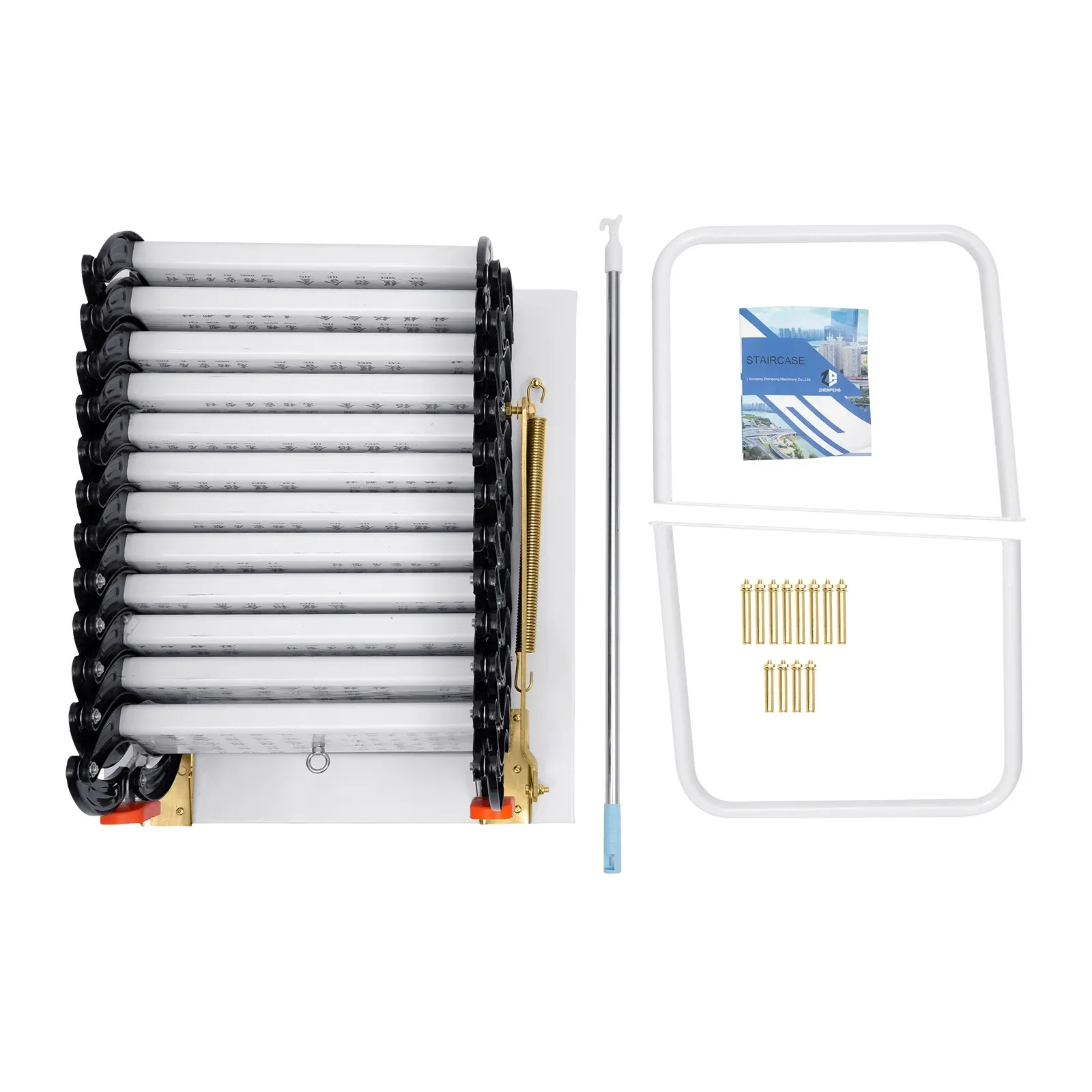 سلم أبيض قابل للطي مكون من 12 خطوة، سلالم علوية مثبتة على الحائط مع آلية منسدلة #2