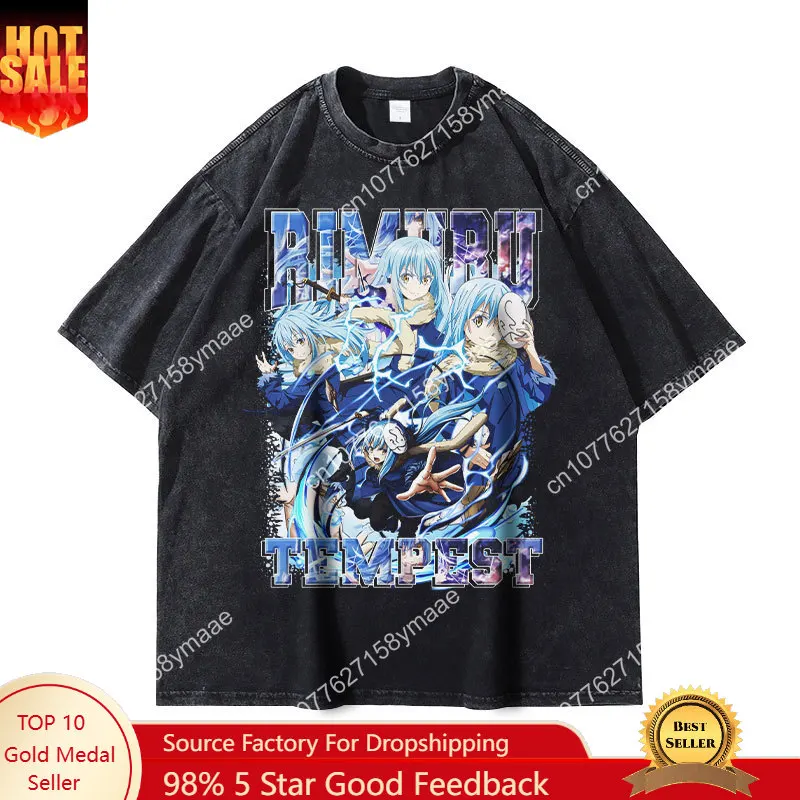 

Anime That Time I Got Reincarnated as a Slime T Shirts Streetwear Vintage Washed Rimuru Tempest T-shirt Oversized Tops Tees Men