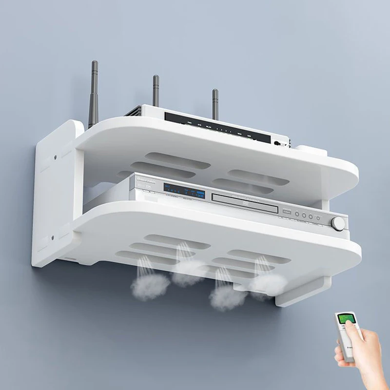 Environmental 2 Tier Floating Shelves Wifi Router Hanging Layer Multi Tap Outlet Set Top Box Bracket Wall Mount Floating Shelves