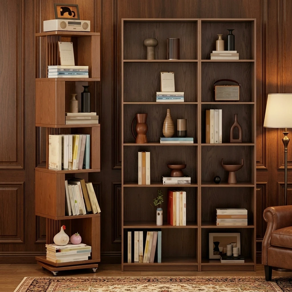 & Solid Wood Rotating Bookshelf Multi-tier Creative Bookcase Floor Standing Storage Organizer Movable for Living Room Corner