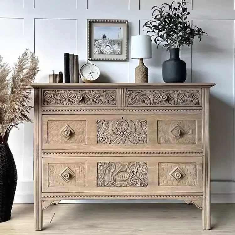 

ls 42 French solid wood hand-carved old retro log locker multi-functional high-end pastoral