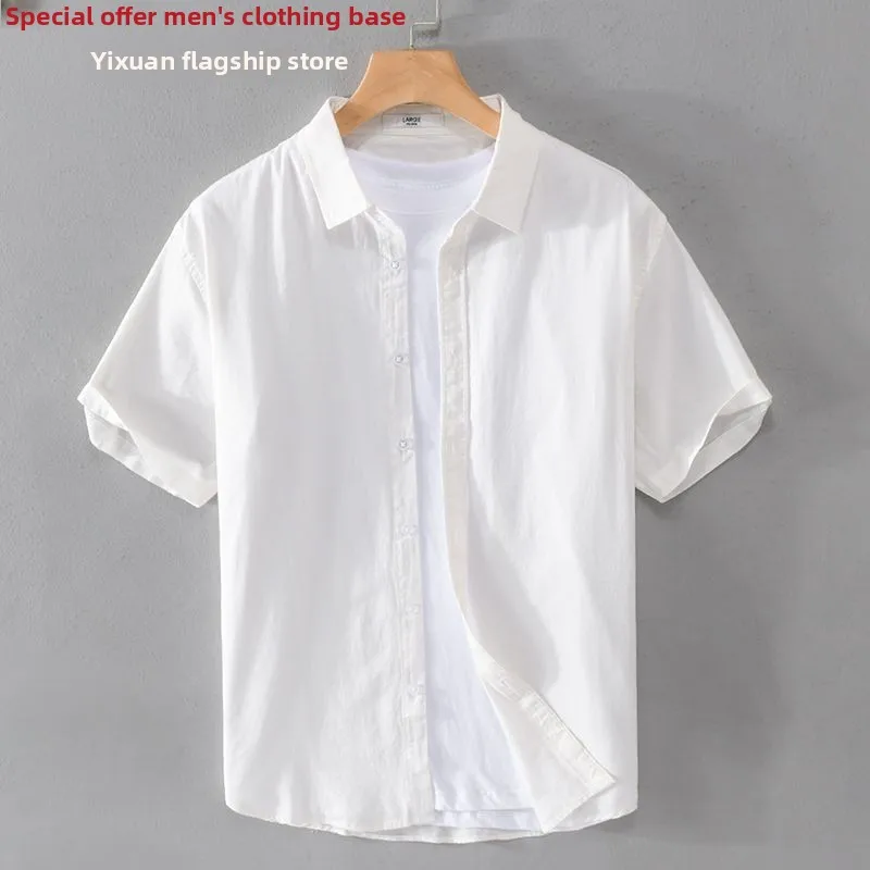 

New Men's Cotton Linen irt Summer Thin ort Sve Casual Top Breathable Lightweight Stand Fit Square Collar Daily Wear
