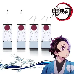 Anime Cosplay Acrylic Demon Slayer Tanjiro Earrings Drop Long Earrings for Women Girls Jewelry Cosplay Accessories Props Gift