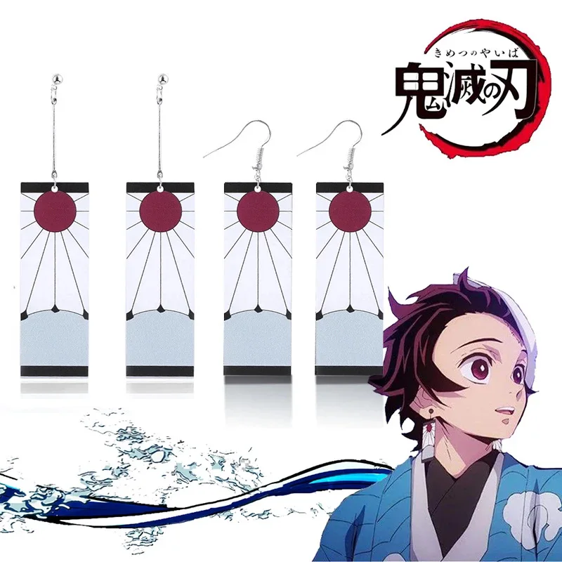 Anime Cosplay Acrylic Demon Slayer Tanjiro Earrings Drop Long Earrings for Women Girls Jewelry Cosplay Accessories Props Gift