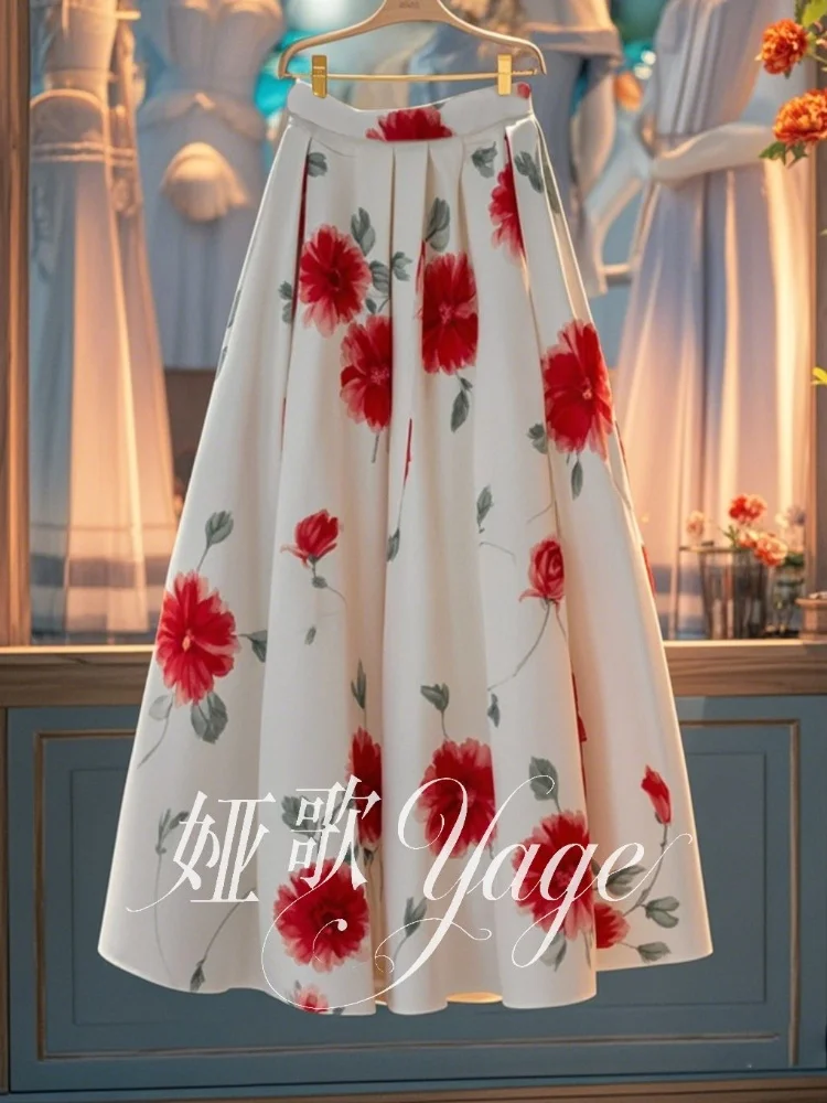 

Frence Elegant Chic Floral High-end Temperament, Super Fairy Half Skirt Sweet Young Women Mid Length Casual Skirts