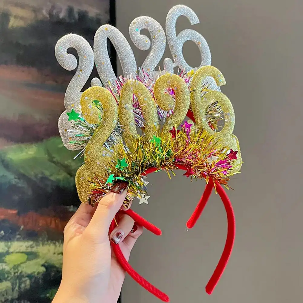 2026 New Year Party Headband Kids Glitter Hair Accessories Funny Photo Props Christmas Decoration 2026 Headband Holiday Gifts