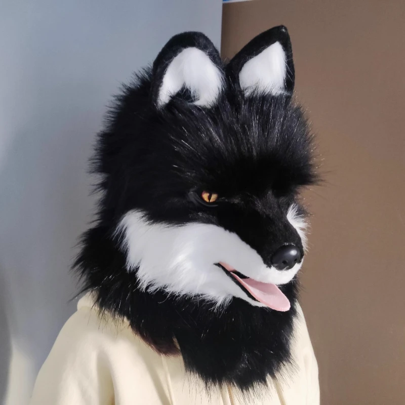 

Animal Wolf Mask Cosplay Costume Accessories Furry Faux Fur Dog Fox Full Head Therian Masks Anime Dress Up Party Cosplay Props