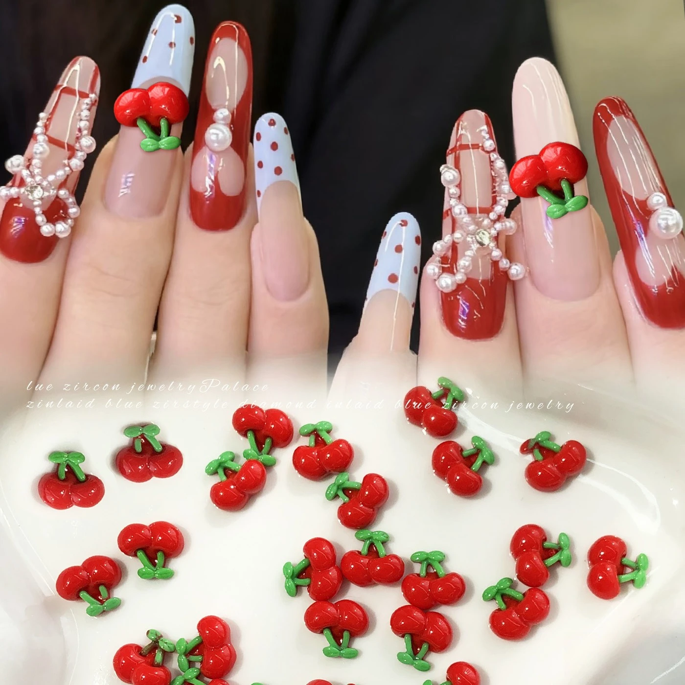 10Pcs New 3D Simulation Cherry Resin Nail Charms, Cartoon Fruit Ornaments for DIY Press On Nails Manicure Accessories