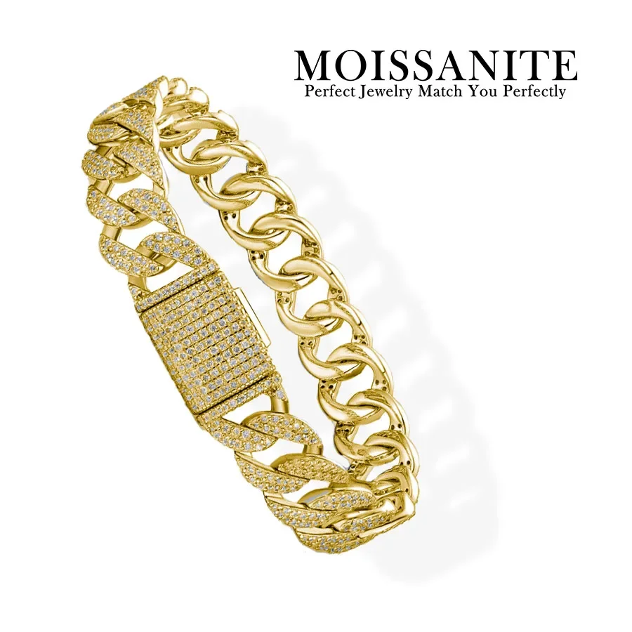 

5.802CTW Moissanite Cuban Link Bracelet S925 Sterling Silver Hip-Hop Style Comes with GRA Certificate
