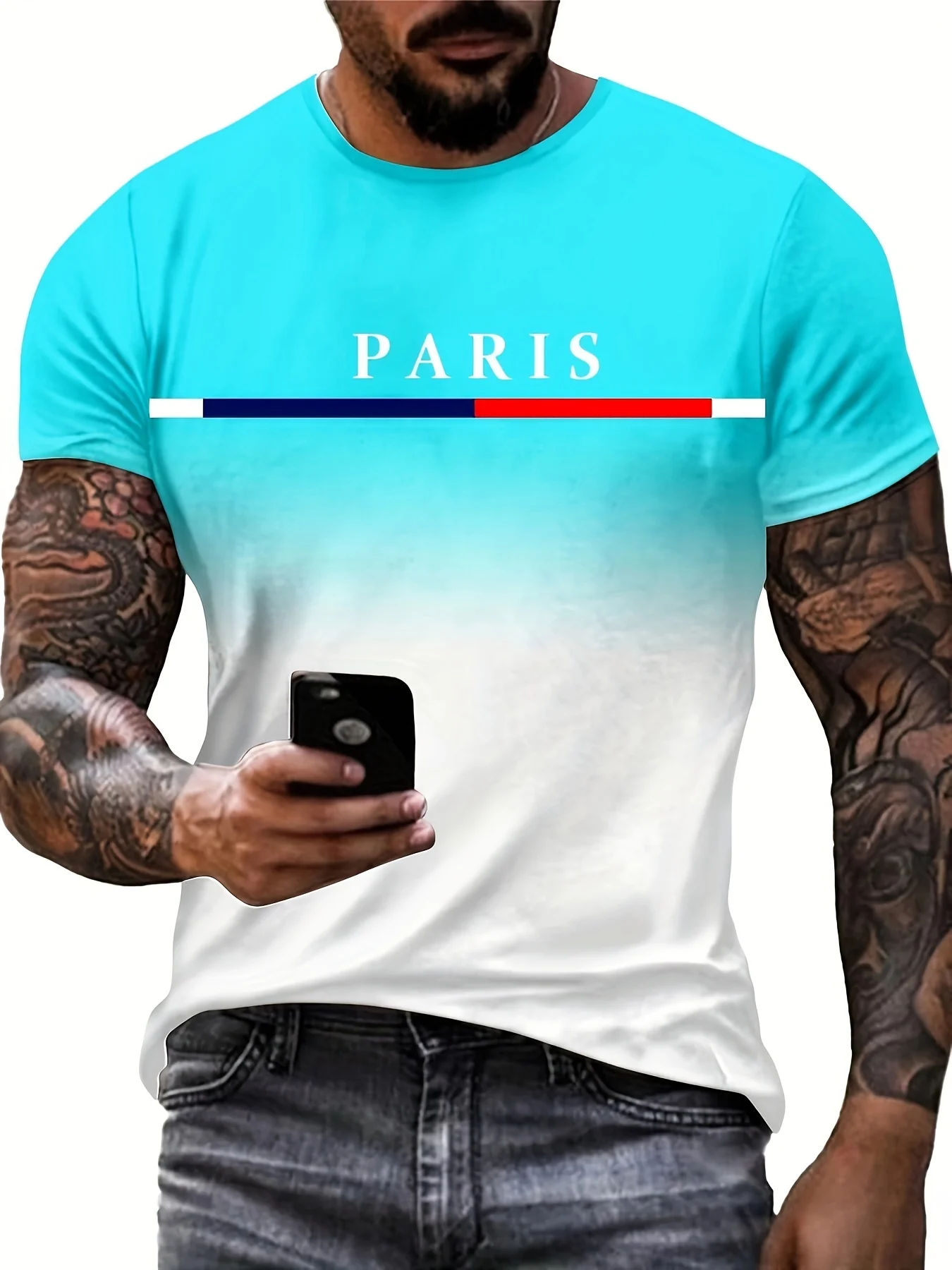 

Mens Vibrant Gradient Graphic Tee with Short Sleeves - Ultra-Comfortable Crew Neck for Summer Outdoor Style Trendsetting Style