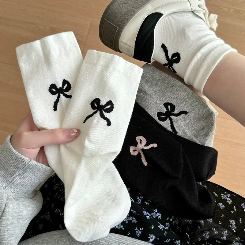 Korean Women Bow Crew Socks Cotton Japanese Ballet Accessories Designer Hosiery Elastic Korean Version Spring and Summer Socks