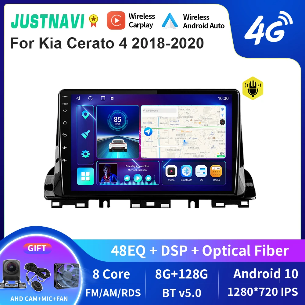 

JUSTNAVI QT10 Wireless CarPlay Android Auto Radio For Kia Cerato 4 2018-2020 Stereo Car Multimedia Video Player GPS DVD