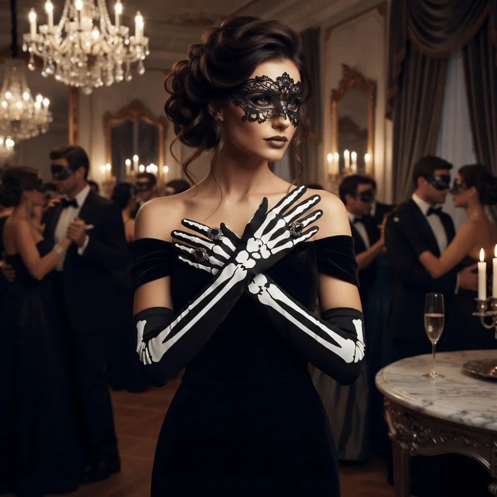 New Long Skull Gloves Elastic Full Finger Skeleton Gloves Full Finger Costume Role Playing