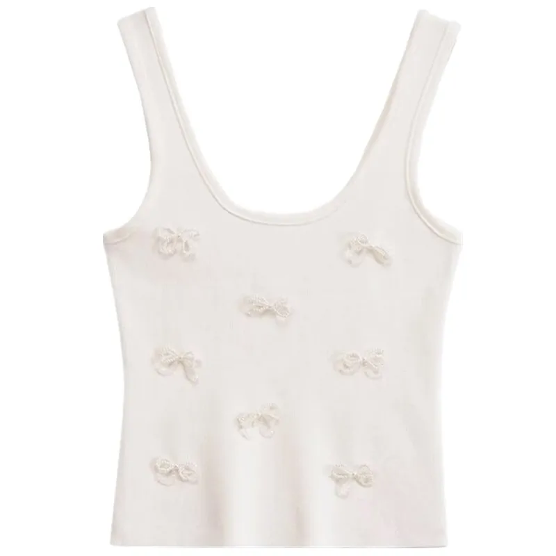 

Новинка лета 20%, женская футболка с искусственным жемчугом и украшениями в виде узла со стразами, облегающий повседневный топ ort Sve