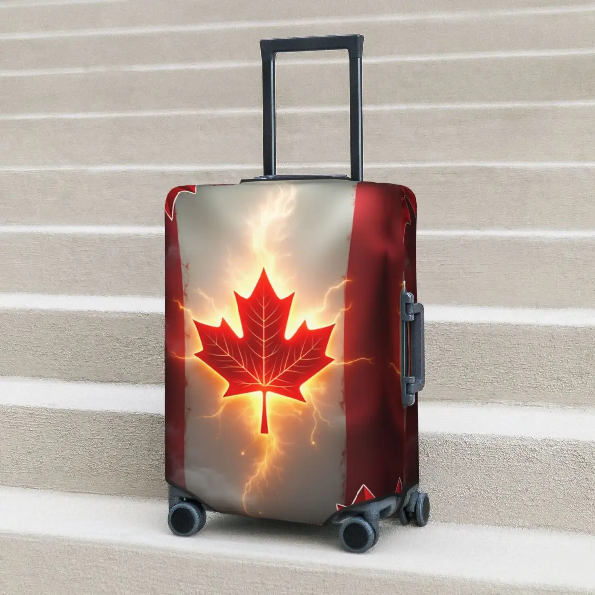 Canada Flag With Mountain And Maple Leaf Landscap Suitcase Cover Vacation Cruise Trip Strectch Luggage Supplies Protector