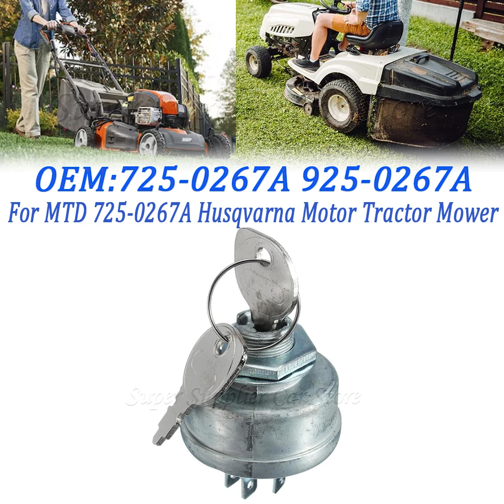 Lawn Mower 5 Spade Ignition Terminal Engine Starter Switch with Keys For MTD 725-0267A Ride On Tractor Mower 725-0267 925-0267A