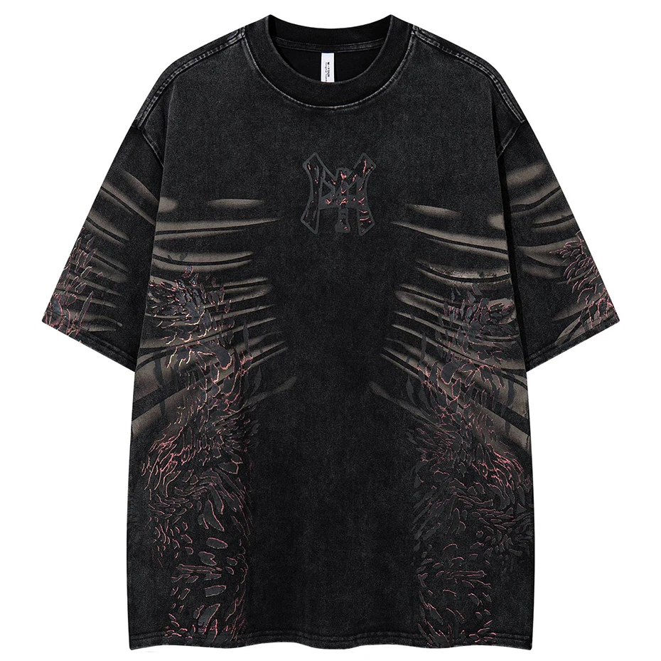 Oversized Y2K Harajuku Men's T-shirt Streetwear Hip Hop Vintage Loose Ripped Patchwork Tshirts Casual Tee Tops