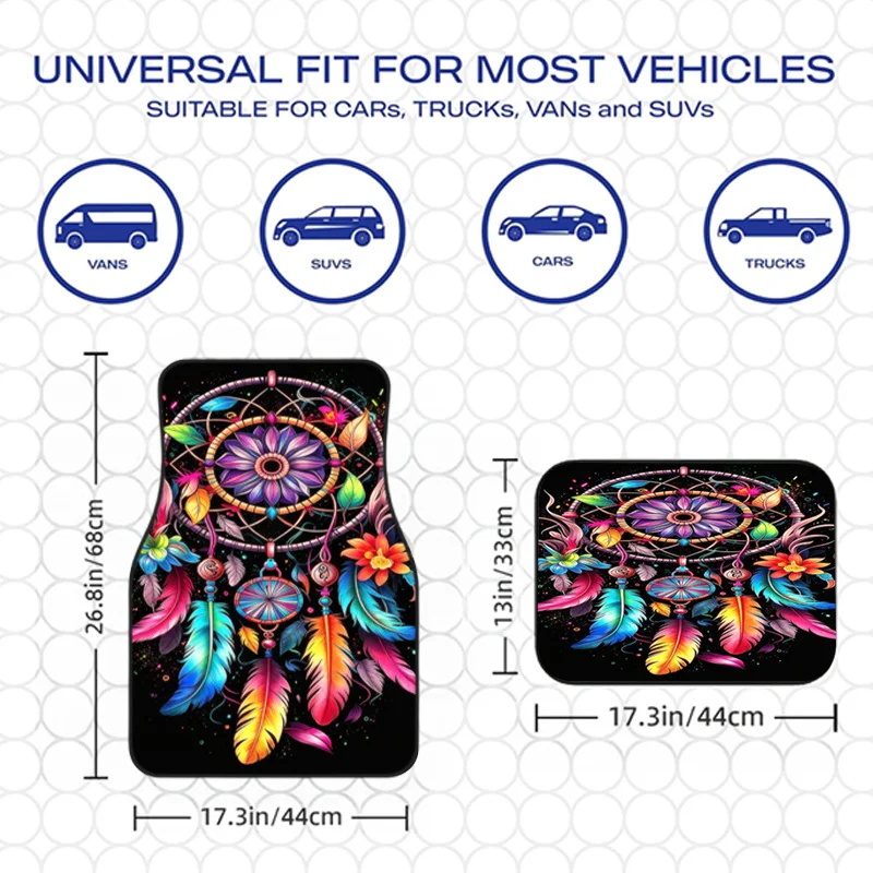 4pcs Polyester Fiber Luminous Dream Net Floral Feather Printed Car Floor Mats, Practical Car Interior Decoration Additions
