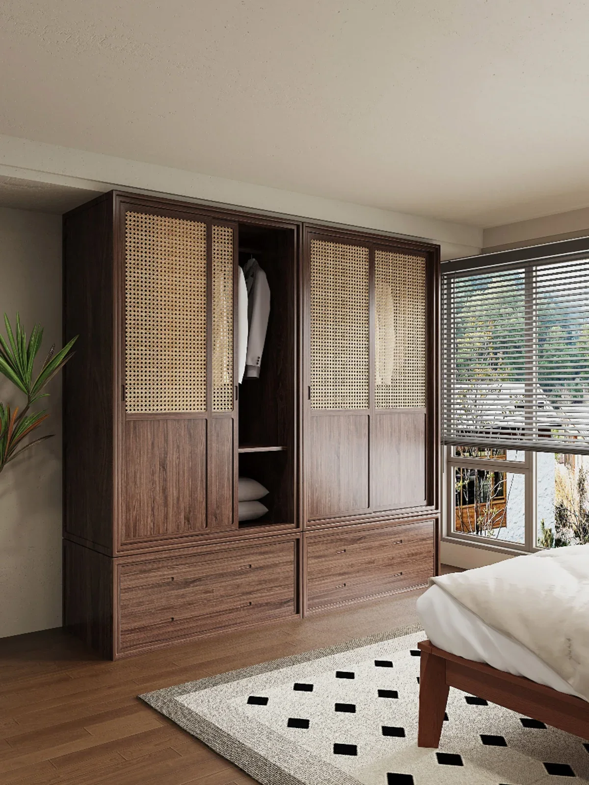 Armoire en rotin en bois massif nordique, chambre à coucher moderne et simple, combinaison de rangement multifonctionnelle japonaise, personnalisation du championnat