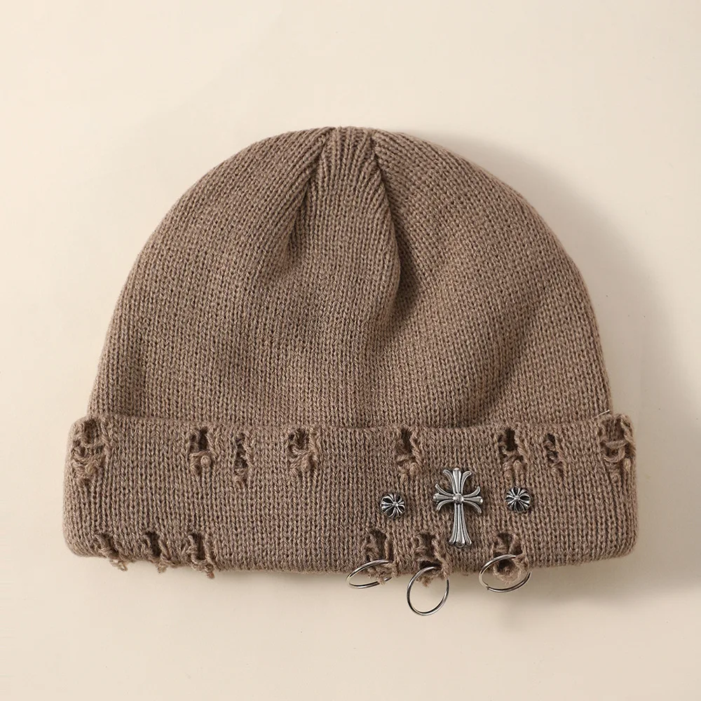 Neue Unisex Strickmütze mit Teufelshörnern Halloween Distressed Skull Cap Hip Hop Winter Warme Garnmütze für Männer Frauen – Detail 14