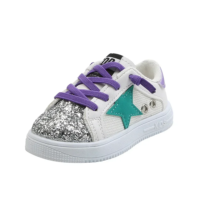 Кроссовки Детские Tênis Girls Sneakers Kids 2024Spring Bling New Fashion Sequins Sneakers Soft Soled Young Children Sports Shoe