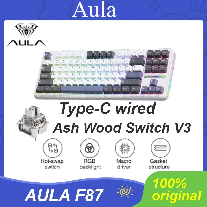 

Aula F87 Mechanical Keyboard Type-C Wired 80% 87 Keys Hot Swap Rgb Gasket Pbt Customized Pc Gaming Keyboard Gamer Esports Office