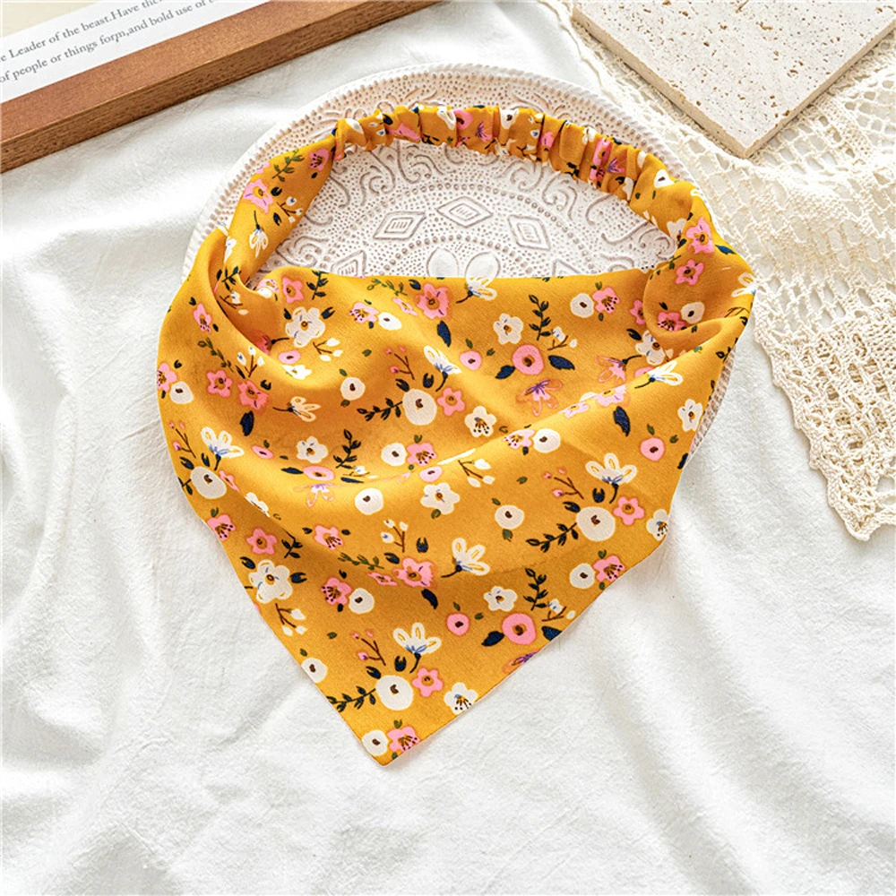 Elastic New Flower Cloth Head Scarf Women Floral Turban Triangle Hair Scarf Hair Accessories Bandana Headband