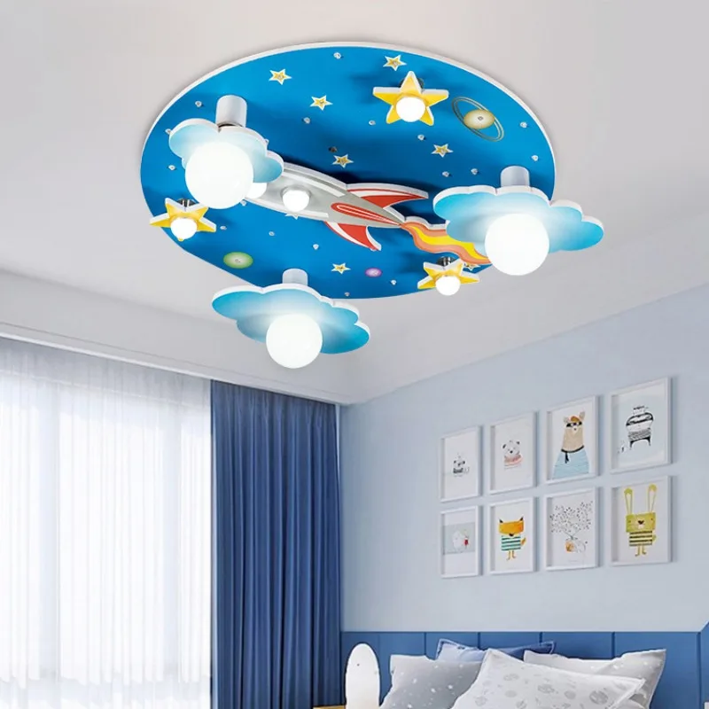 Modern LED Ceiling Light with Cartoon Rocket Design for Children's Bedroom, Nursery, Factory Direct Sales