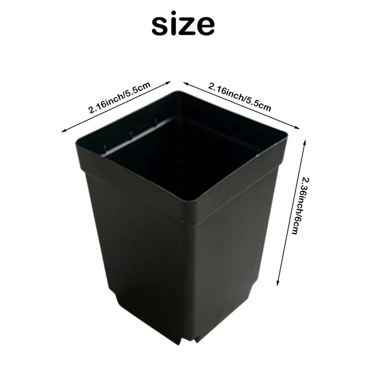 100 قطعة من أصيص الزهور القابل للتصرف، وعاء صغير مربع أسود لقطع الشتلات البلاستيكية المربعة