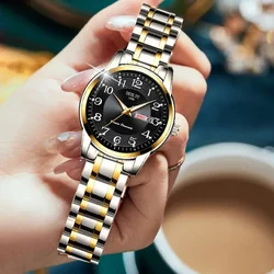 Ladies Fashion Ultra-thin Steel Band Dual Calendar Luminous Waterproof Digital Scale Watch Quartz Watch for Women Gift Clock